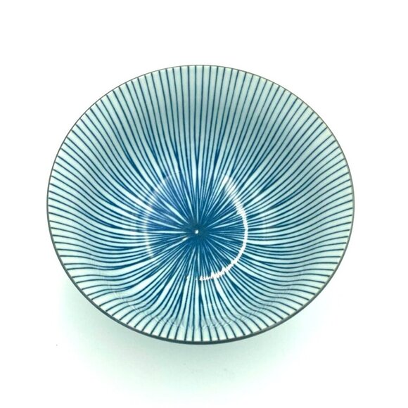 Noodle Rice Bowl Shibata Made in Japan Ceramic Blue & White Lines - Picture 1 of 5